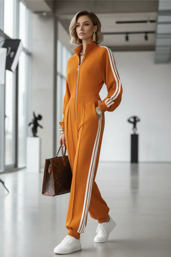 Casual women two piece set relaxed fit top paired with cuffed pants