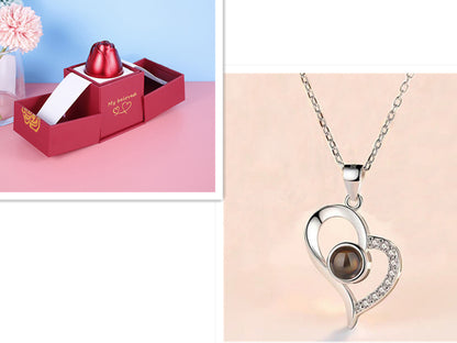 Metal Rose Necklace Gift Box for Valentine Jewelry Love