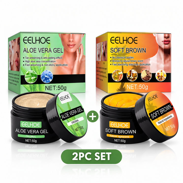 2PC set with Aloe Vera Gel and Soft Brown 50g jars shown together