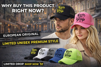 never give up cap black color adjustable back strap