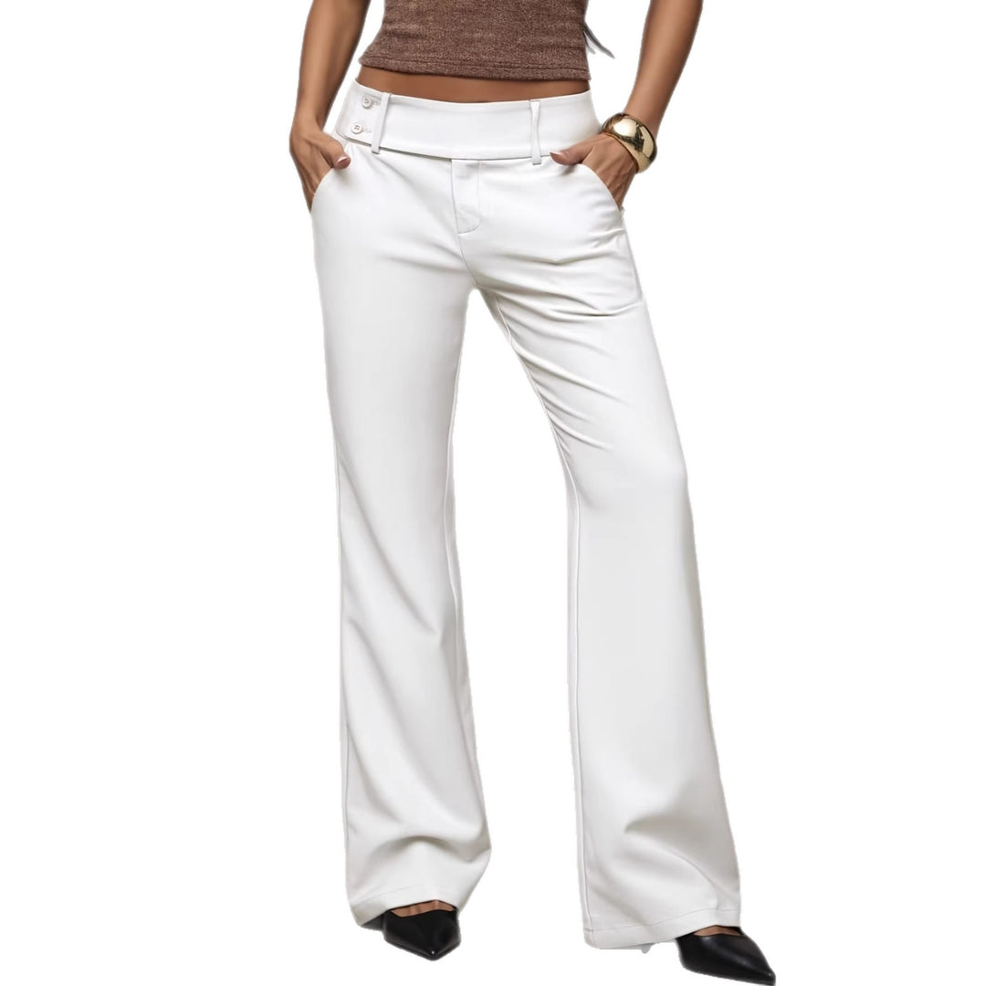 women's draping slimming pants in off-white back view highlighting loose fit movement and height-enhancing high waist for modern professional lifestyle in bright studio