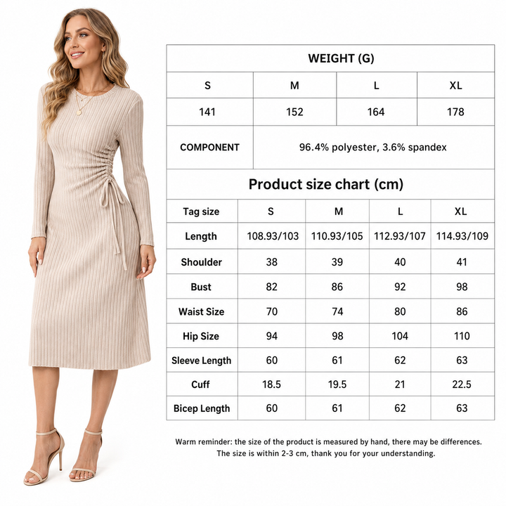 Apricot long sleeve casual dress for women with elastic waist, regular sleeves and easy pullover style for casual daywear use