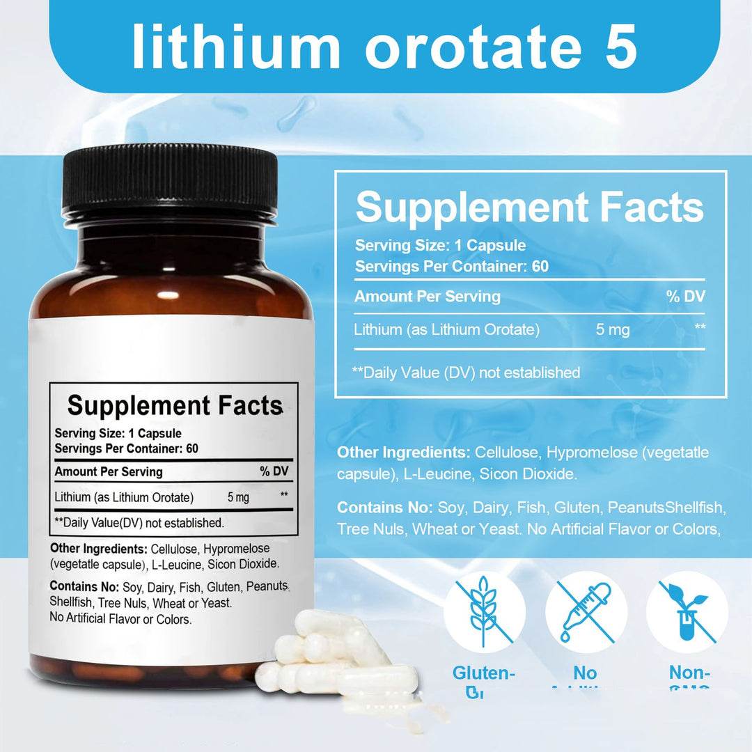 lithium orotate capsules supplement facts label clean design health context