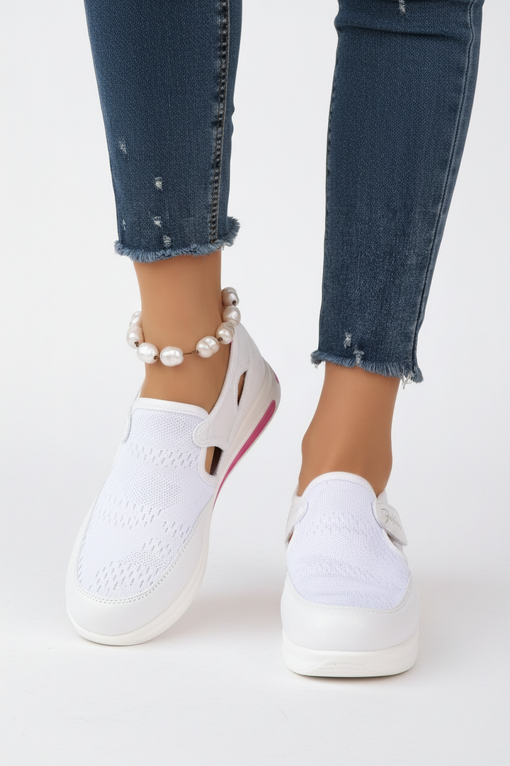 white casual wedge sneakers women