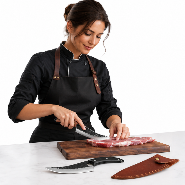 Butcher knife set for boning trimming and food prep tasks