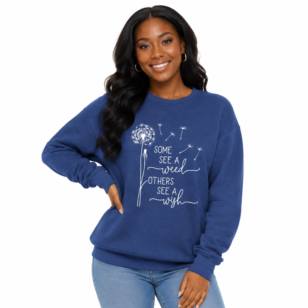 Women Sweatshirt Blue Quote Print Cotton Pullover Style