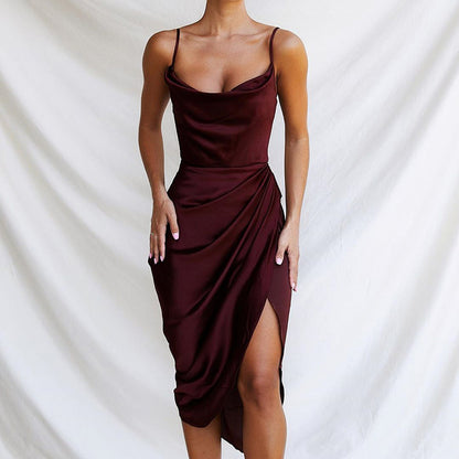 Sexy Slit Satin Dress – Figure-Flattering Fit