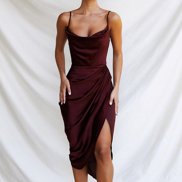 Sexy Slit Satin Dress – Figure-Flattering Fit