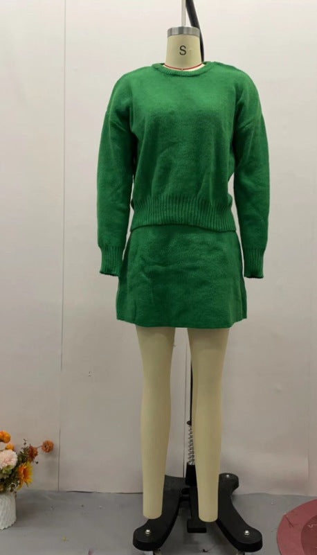 Sweater Skirt Set Women Knit Casual Elegant Fit Style U