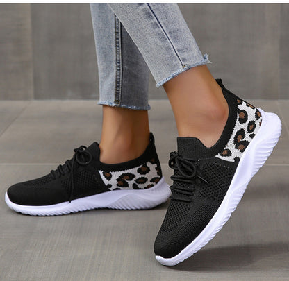 White Women’s Leopard Print Lace-up Sneakers