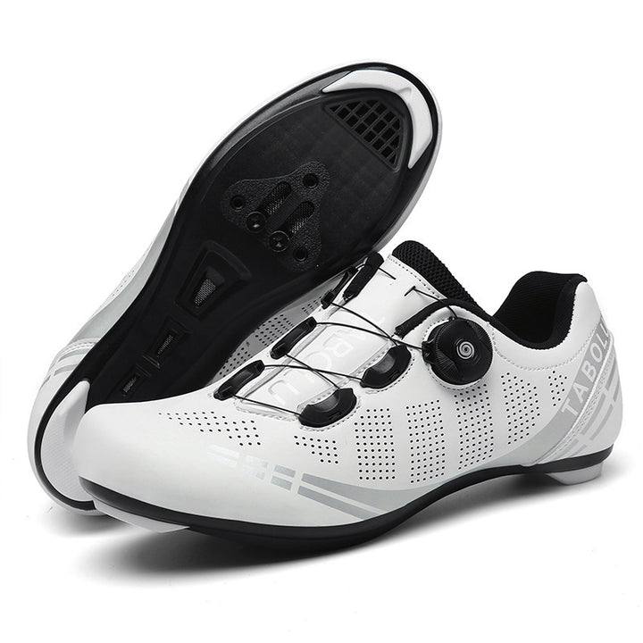 "road bike shoes cleats attached pedal closeup"