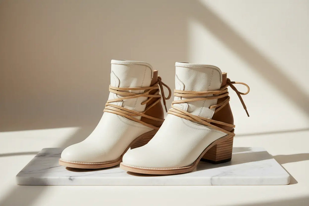 Slingback High Heel Boots - Lace Wrap Block Heel Styles