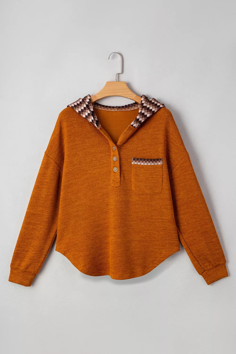 size medium bust measurement hooded henley top