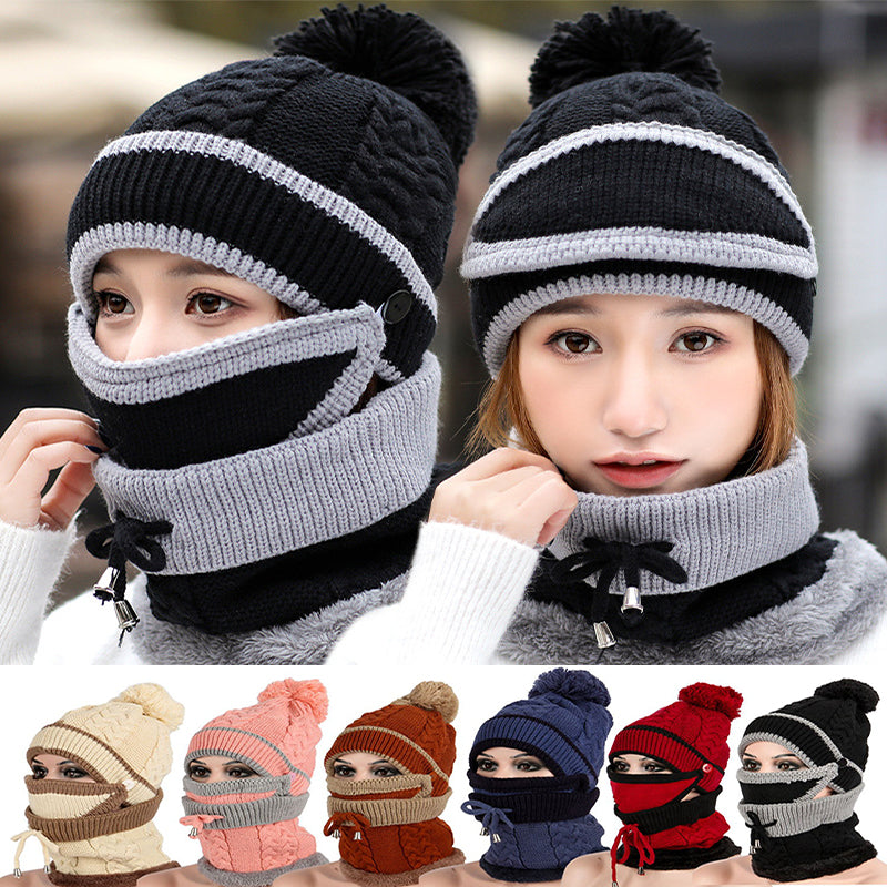 Winter Hat Set for Women - Warm 3pcs Knitted Style Look