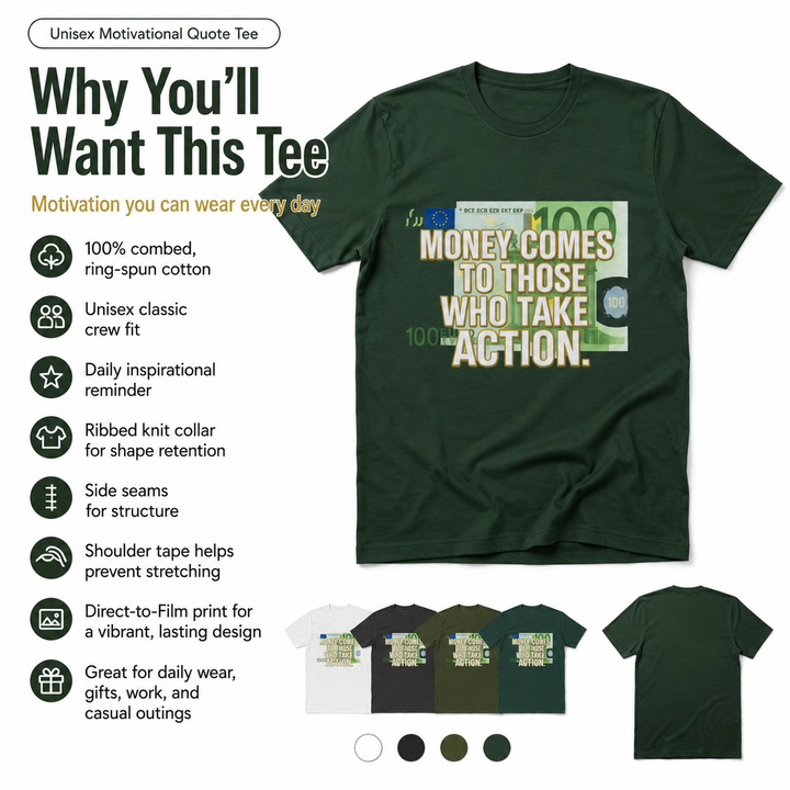 Unisex motivational quote t shirt styled for casual daily wear, work settings, goal events, or a practical and inspiring gift