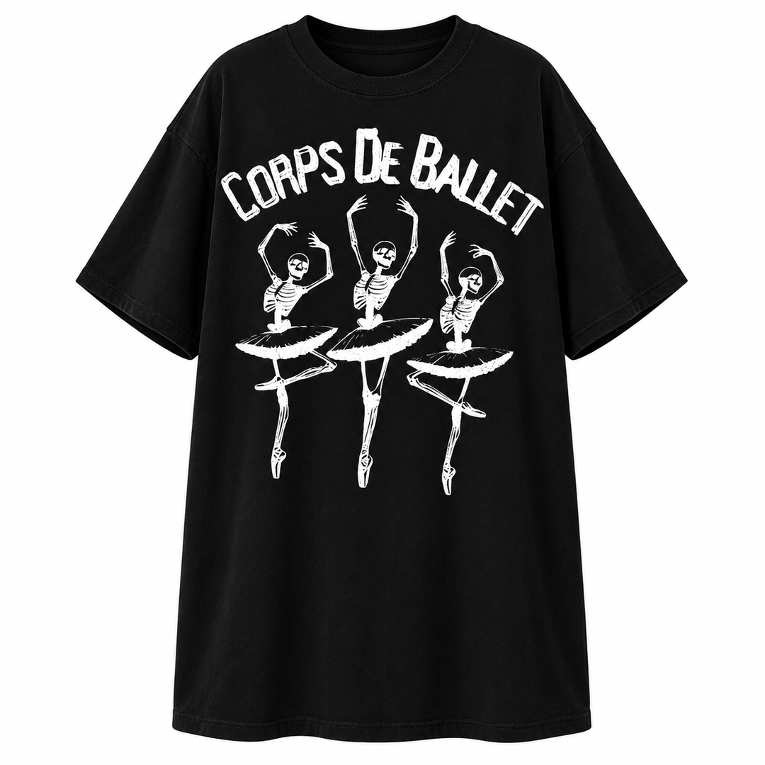 ballerina graphic tee black skeleton ballet front product view
