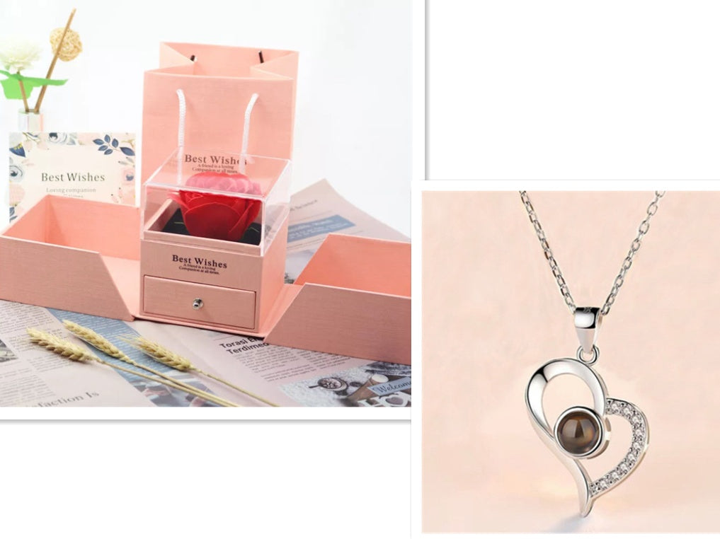 Metal Rose Necklace Gift Box for Valentine Jewelry Love