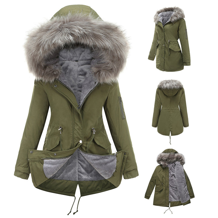 Women’s Cotton Padded Parka loose version side profile structured finish cold season wear