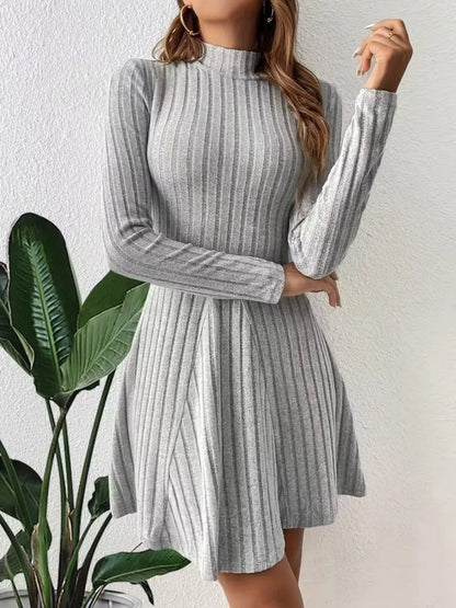 ribbed knit mini dress long sleeve stretchy material flattering body fit
