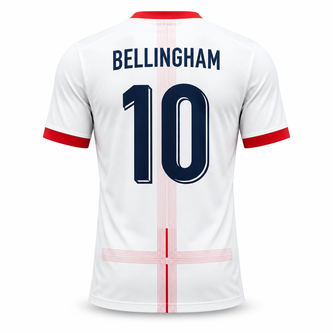 Bellingham No.10 England white red football fan tee back view