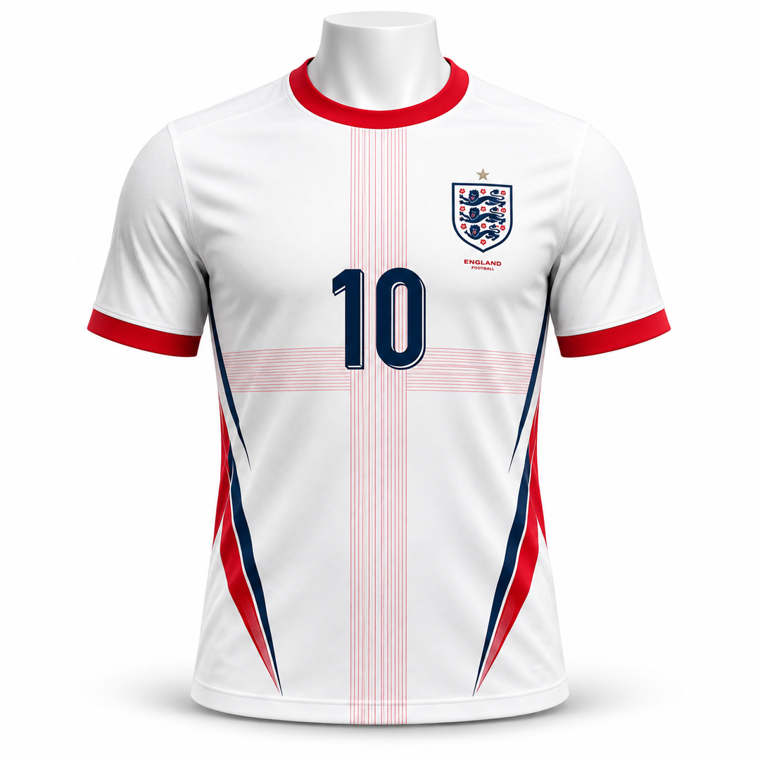 England white red No.10 football fan tee torso product view