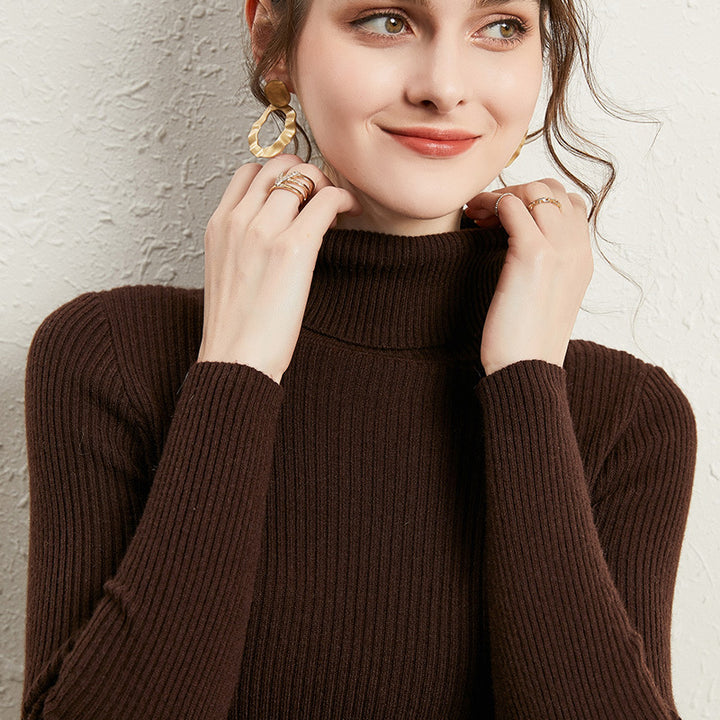 Viscose Slim Fit Turtleneck Sweater for Women Thick Knit