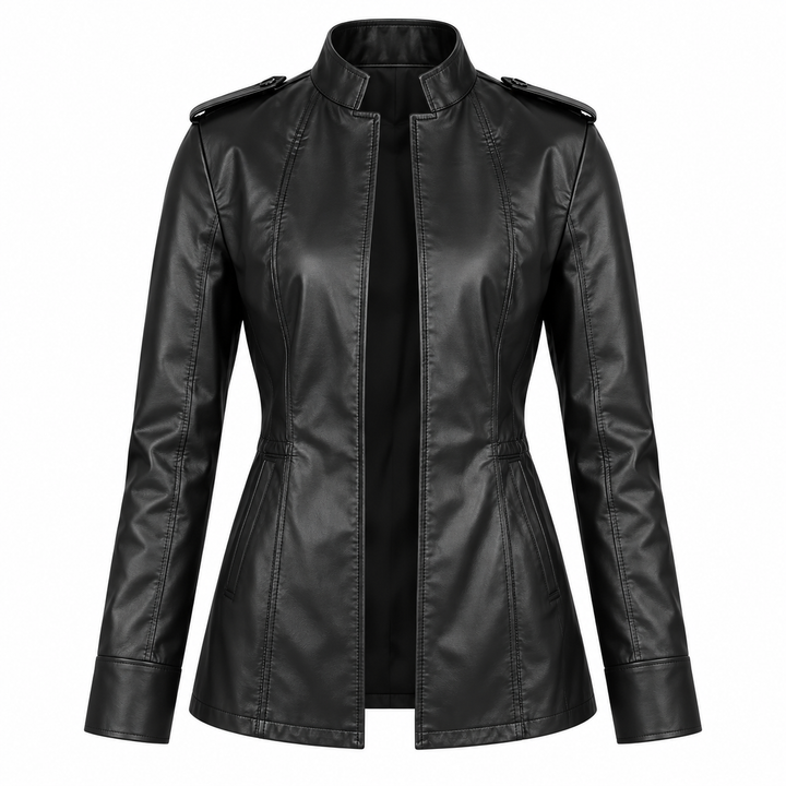 Black moto-style jacket product-only front view on a white background