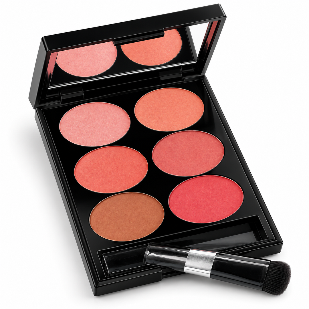 Blush palette with compact brush partly removed
