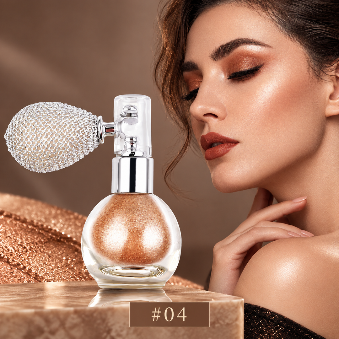 Bronze body glitter spray shown as a single shimmer bottle