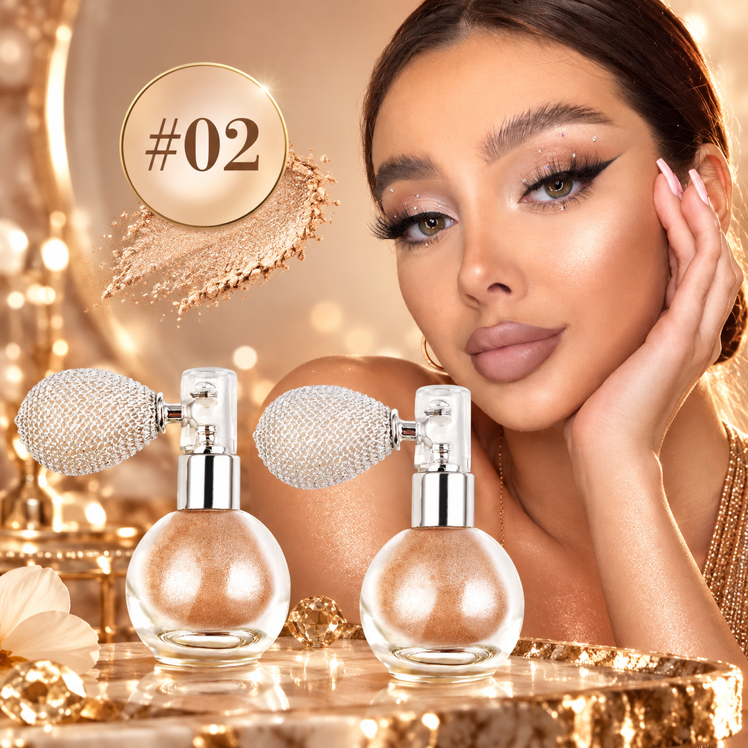 Champagne body glitter spray shown as a two-piece set