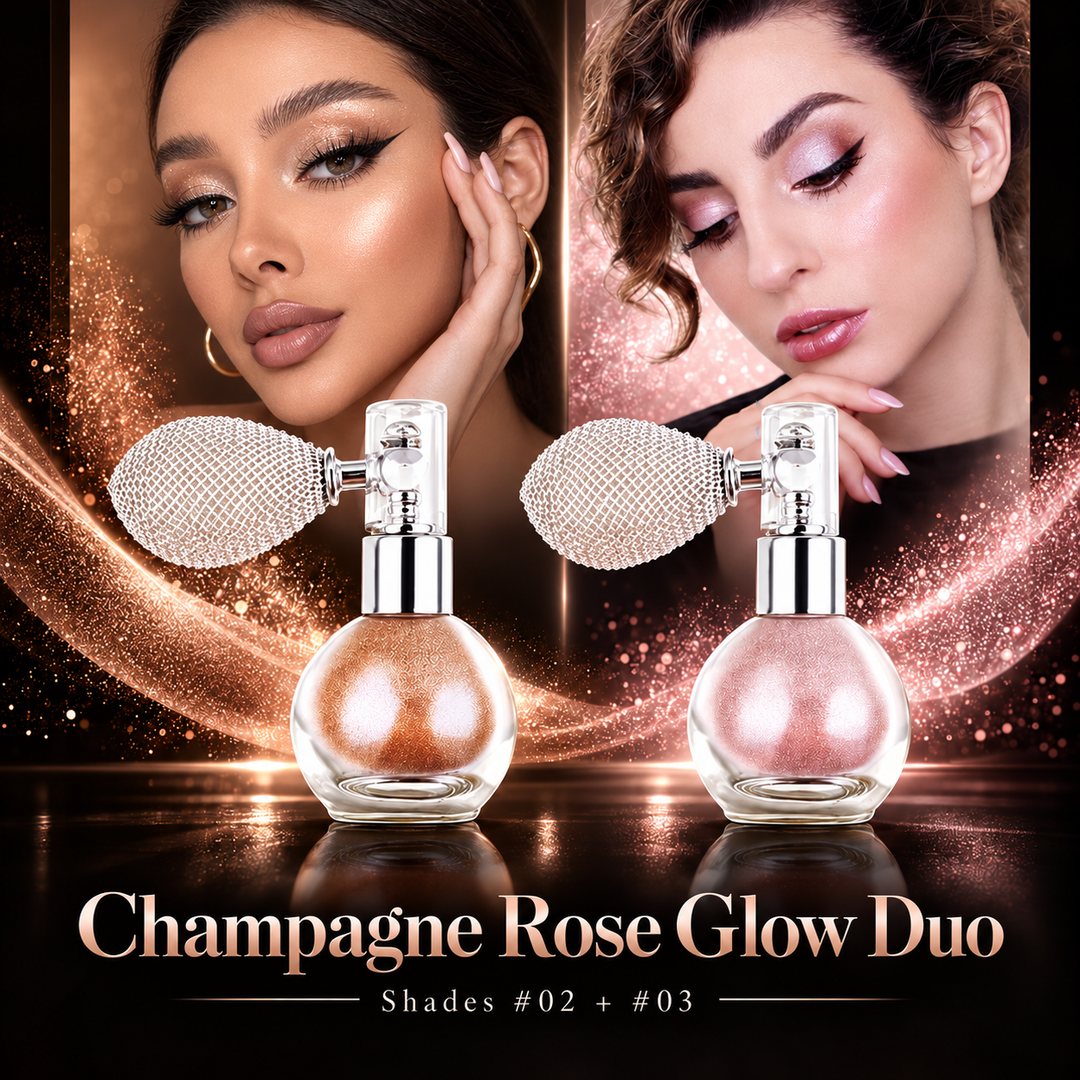 Champagne and Nude Pink shimmer spray bottles displayed together