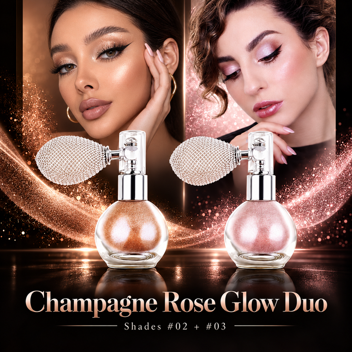 Champagne and Nude Pink shimmer spray bottles displayed together