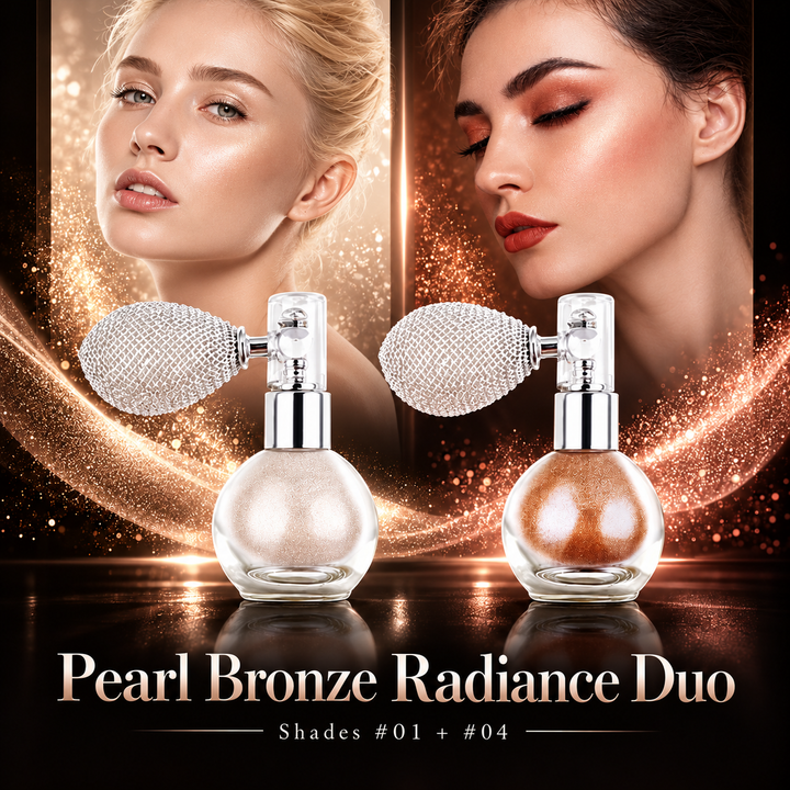 Pearl White and Bronze shimmer spray bottles displayed together