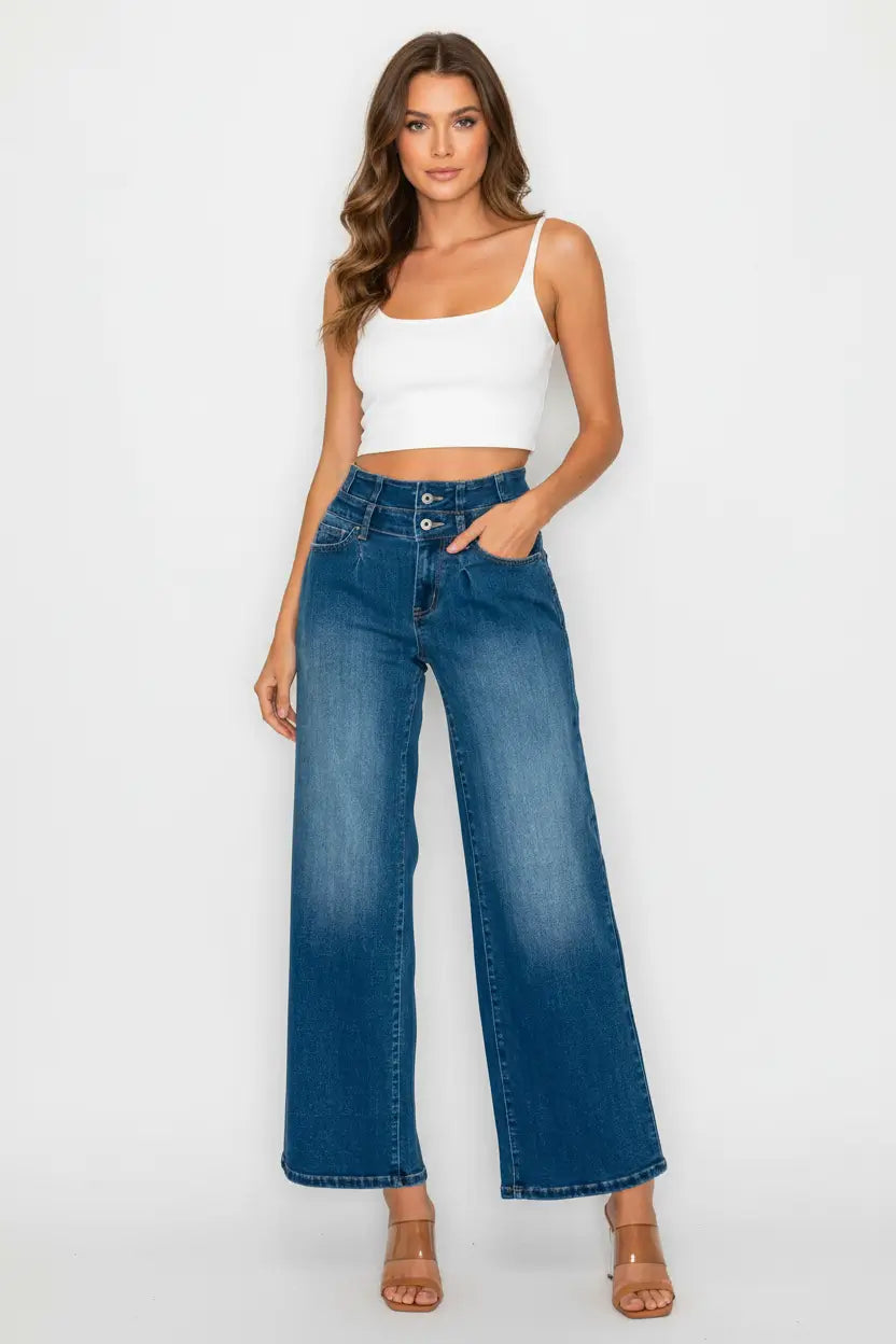 Women’s Medium Blue Wide Leg Jeans wide hem silhouette daylight