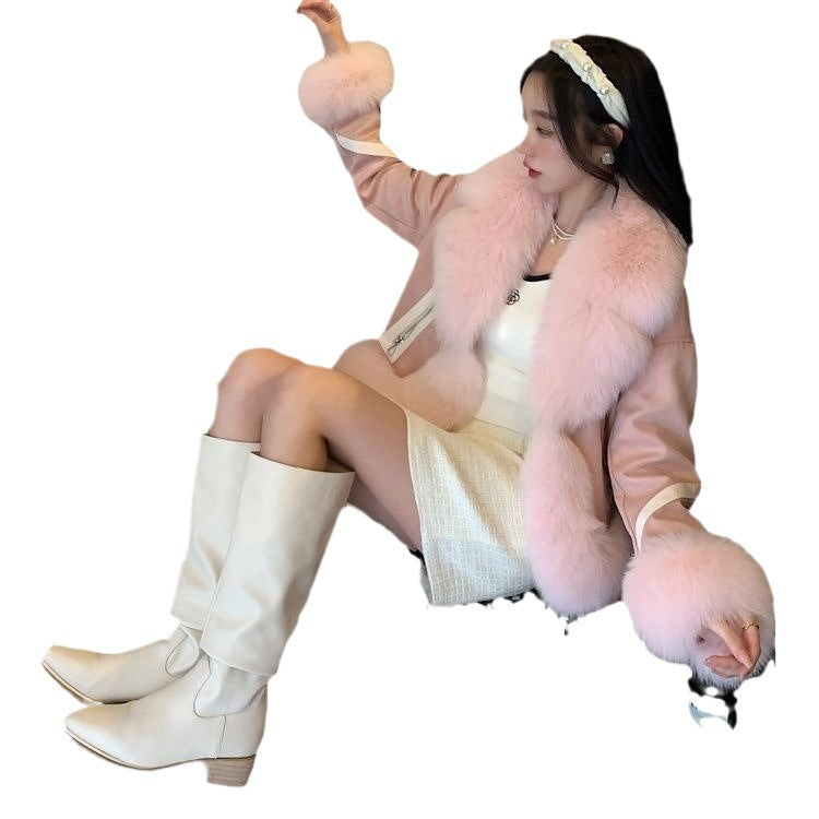 3D pattern faux fur coat white versatile wardrobe layer
