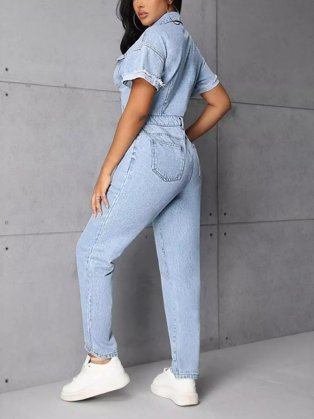 easy everyday denim jumpsuit women outfit
