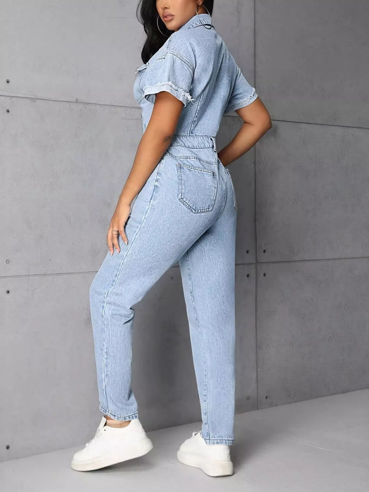 easy everyday denim jumpsuit women outfit
