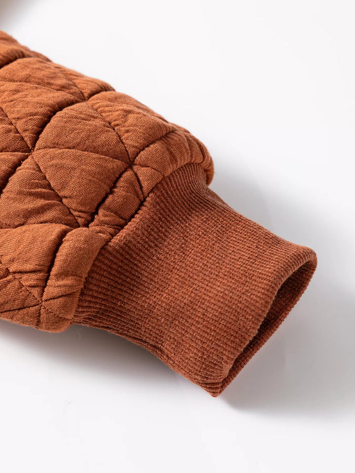 Size XL cream quilted half-zip sweatshirt shown on 5&