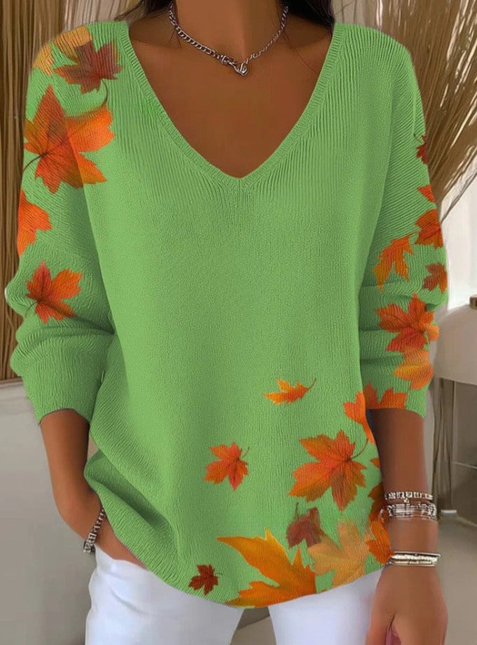 Women's Gradient Color V-neck Long-sleeved T-shirt