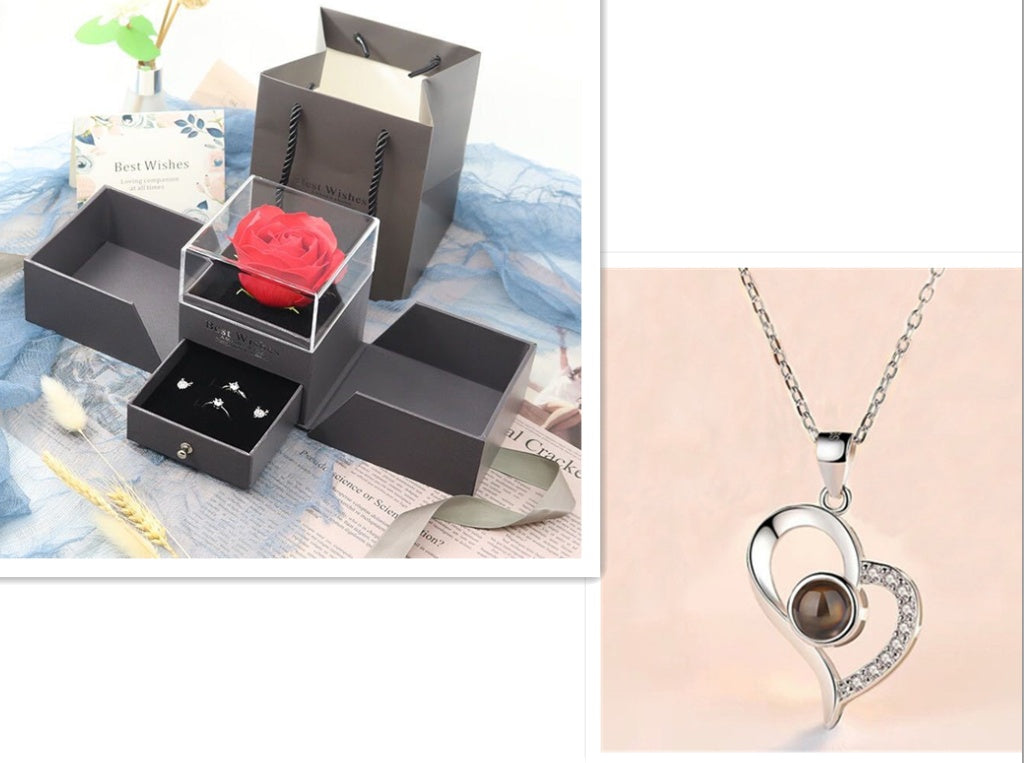 Metal Rose Necklace Gift Box for Valentine Jewelry Love