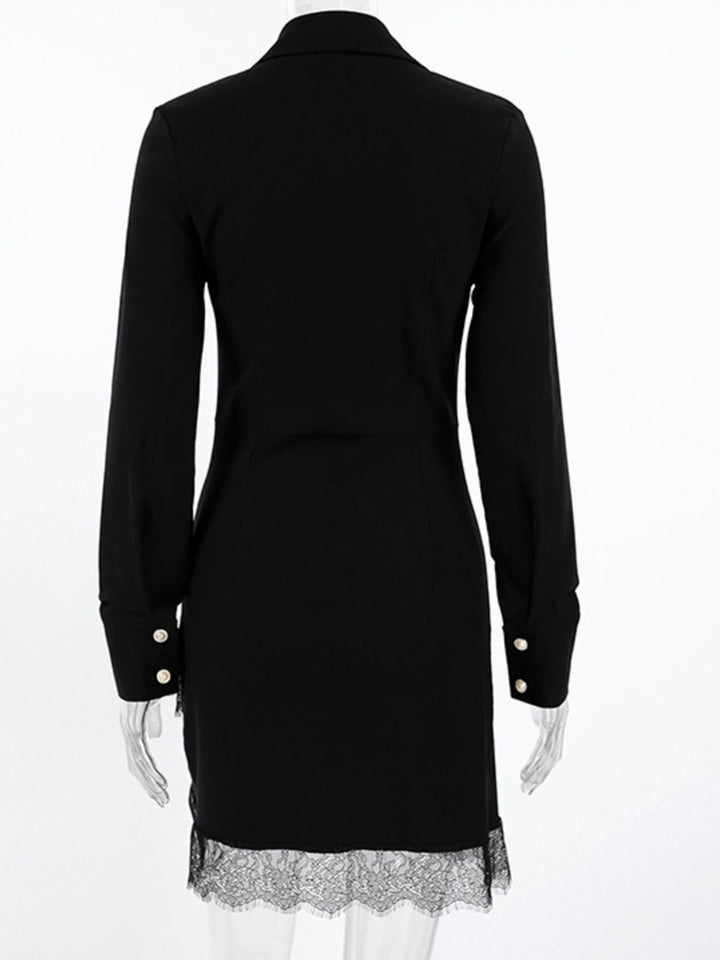 lace detail button front dress transitional season layered outfit