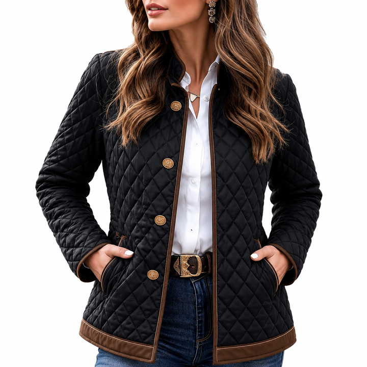 Classic black plaid jacket for women with 3/4 sleeves and button front for refined layering in fall and winter outfits now AF