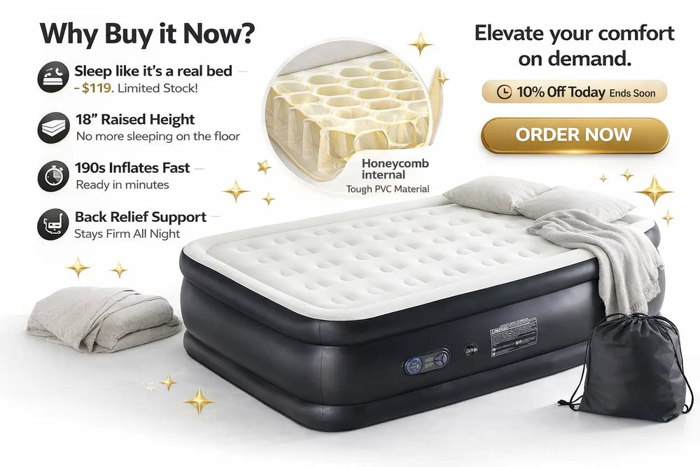 18 inch inflatable mattress air bed non slip bottom detail positioned on hardwood flooring for noise reduction stability