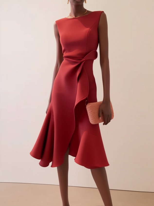 Sleeveless summer dress with bow-knot detail, high waist and long skirt in polyester - For easy buyer reference at PrintOne1.