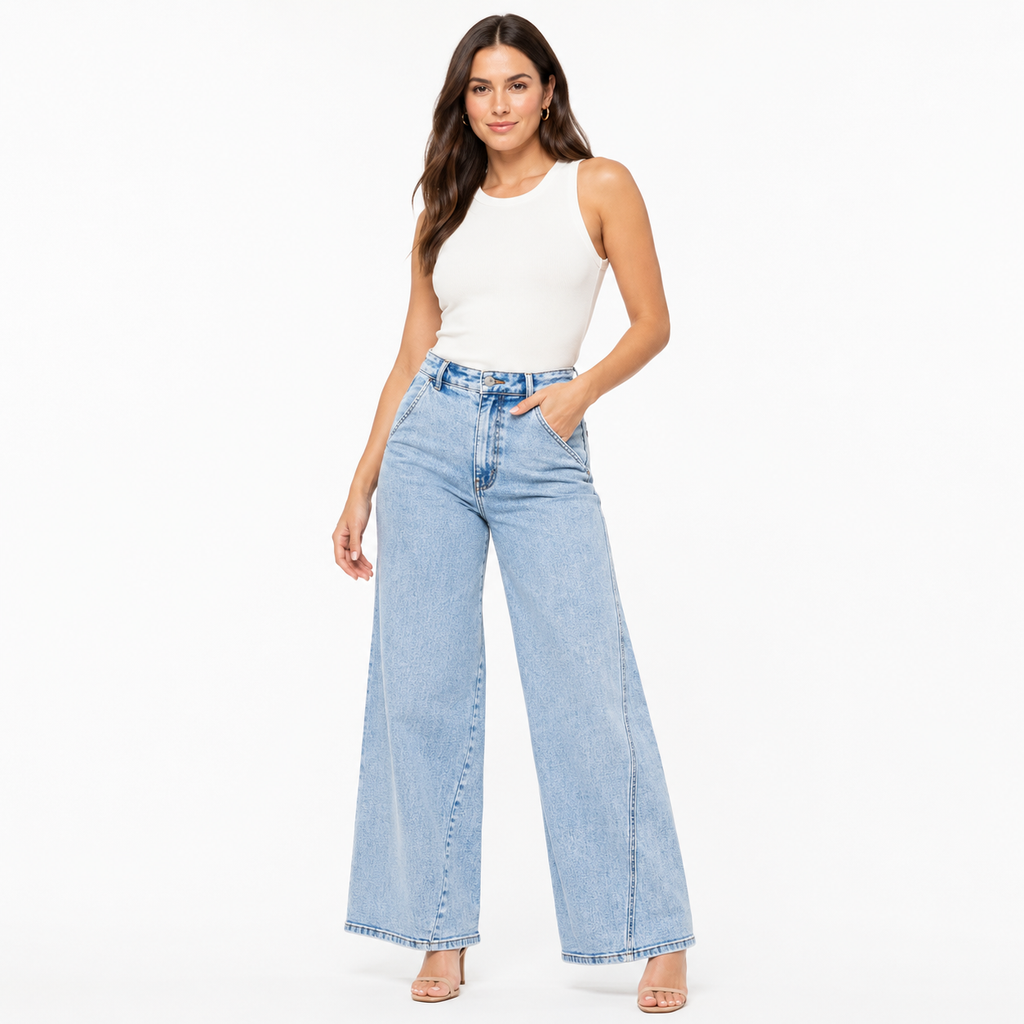 High Rise Wide Leg Jeans Women - Curvy Light Wash Denim