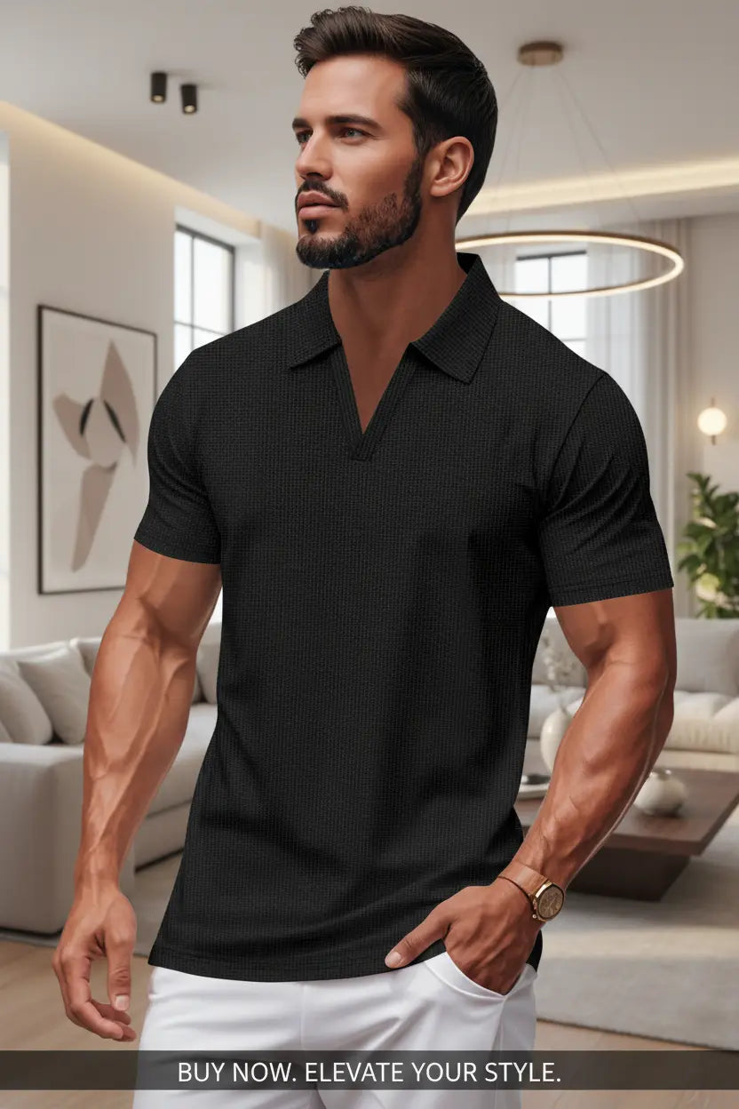 short sleeve polo shirt men white texture detail premium finish