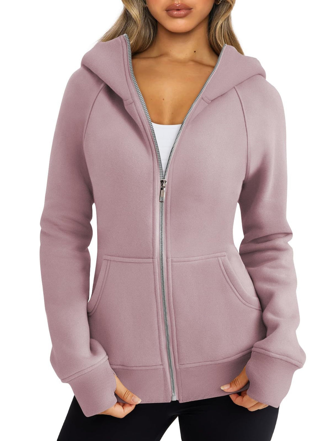 Women Fleece Zip Hoodie Warm Casual Loose Fit Style