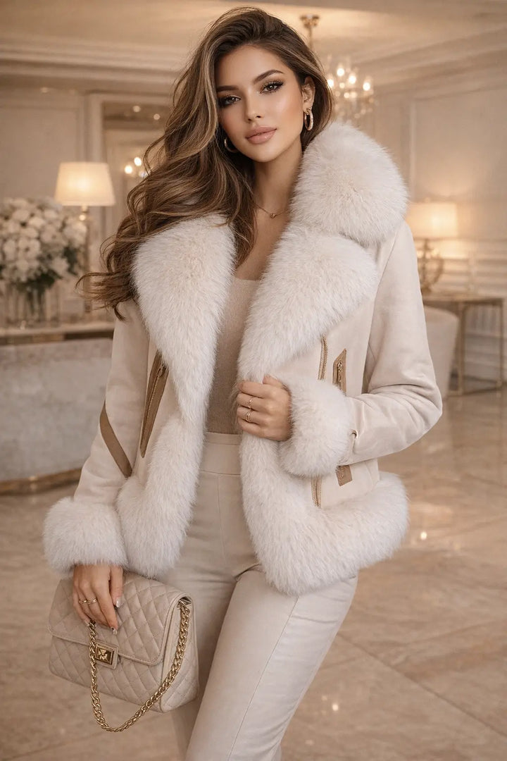 white faux fur coat thick cotton warmth socialite style
