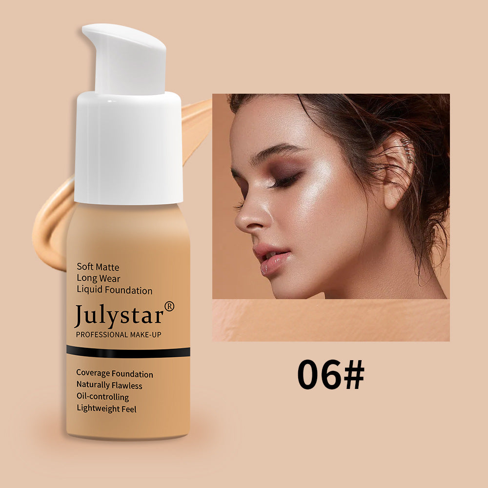 Liquid foundation makeup with full coverage, oil-control formula, and lightweight feel