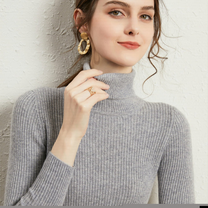 Viscose Slim Fit Turtleneck Sweater for Women Thick Knit
